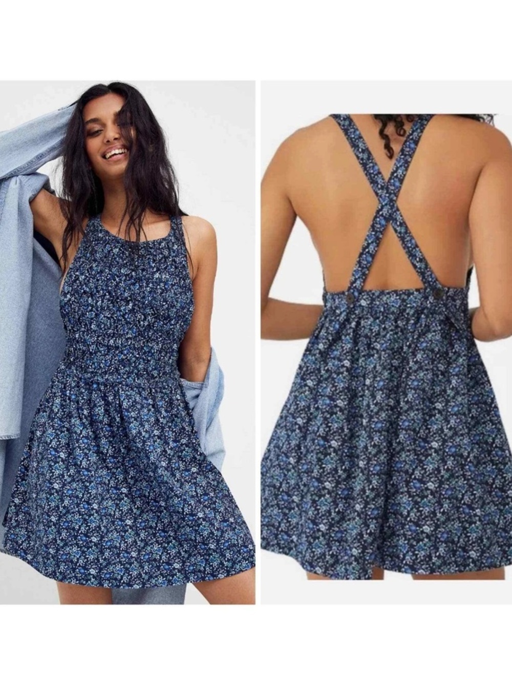 NWT Free People Petunia Mini Dress Blue Floral Size Medium Retail $128.00